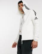 Adidas Zne 3 Stripe Zip Thru Hoodie In White