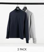 Asos Design Organic Turtleneck Sweatshirt 2-pack In Gray Heather And Navy-multi