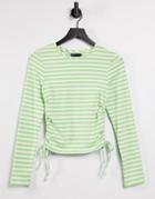 Asos Design Fitted Ruched Side Top In Green Stripe