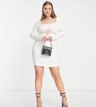 Simmi Plus Halterneck Long Sleeve Ruched Mini Dress In White