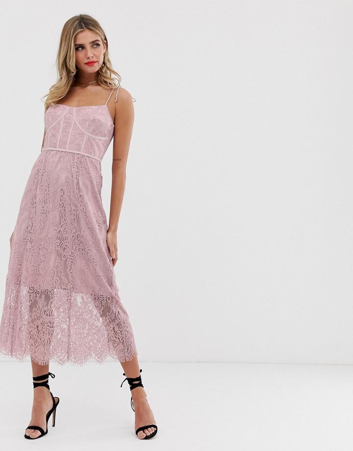 Keepsake Sense Lace Midi Dress With Corset Detail - Pink