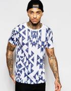 Asos T-shirt With Neppy Base And Azec All Over Print In White And Blue