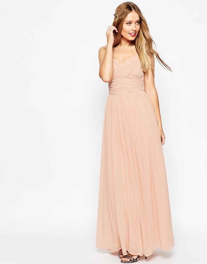 Asos Wedding Ruched Panel Maxi Dress - Nude