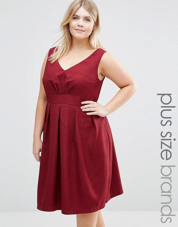 Koko Plus Textured Skater Dress With V Neck - Red