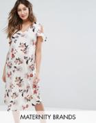 Bluebelle Maternity Floral Dress With Ruffle Shoulder - Pink