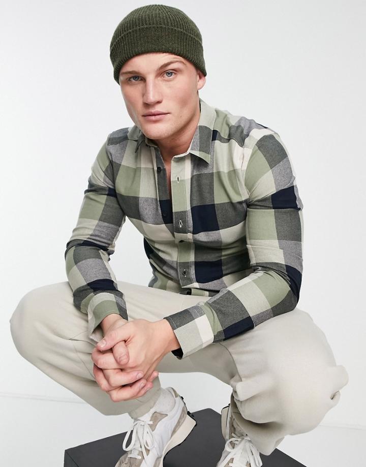 Only & Sons Buffalo Check Shirt In Green & Beige