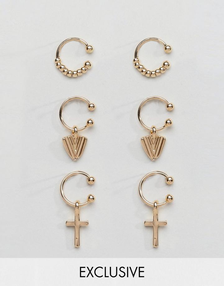 Designb London Charm Ear Cuffs In 3 Pack Exclusive To Asos - Gold