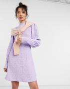 Y.a.s Textured Mini Swing Dress With Deep Cuffs And High Neck In Lilac-purple