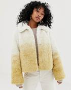 Weekday Shortfaux Fur Jacket In Gradient Beige - Beige