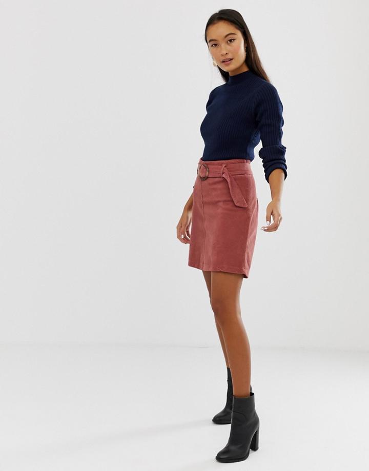 New Look Skirt With Buckles In Cord - Pink