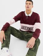 Abercrombie & Fitch Logo Chest Panel Long Sleeve Rugby Polo In Burgundy - Red