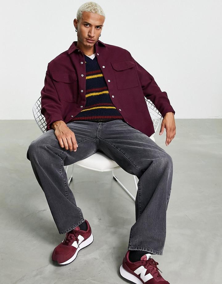 Asos Design Extreme Oversized Wool Mix Shirt In Grape-purple