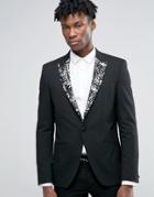 Asos Super Skinny Suit Jacket With Black And Gold Lapel - Black