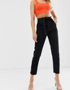 In The Style Tie Waist Slim Jeans - Black