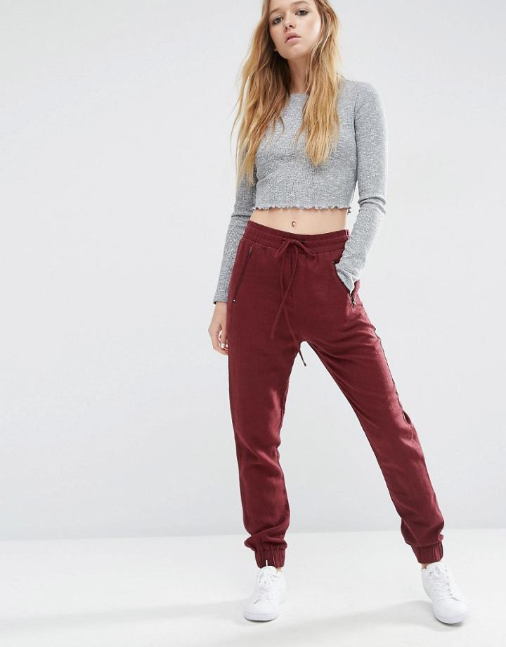 Asos Woven Casual Pants With Zip Pockets - Oxblood