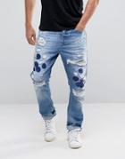 Scotch And Soda Embroidered Loose Fit Jeans - Blue