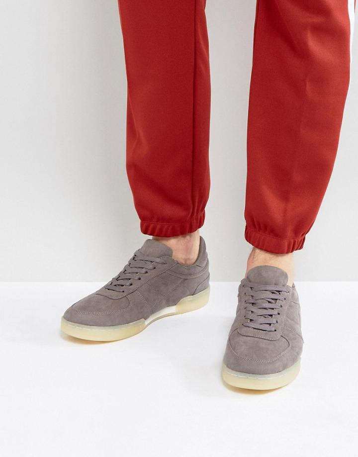 Asos Sneakers In Gray Faux Suede With Translucent Split Sole - Gray