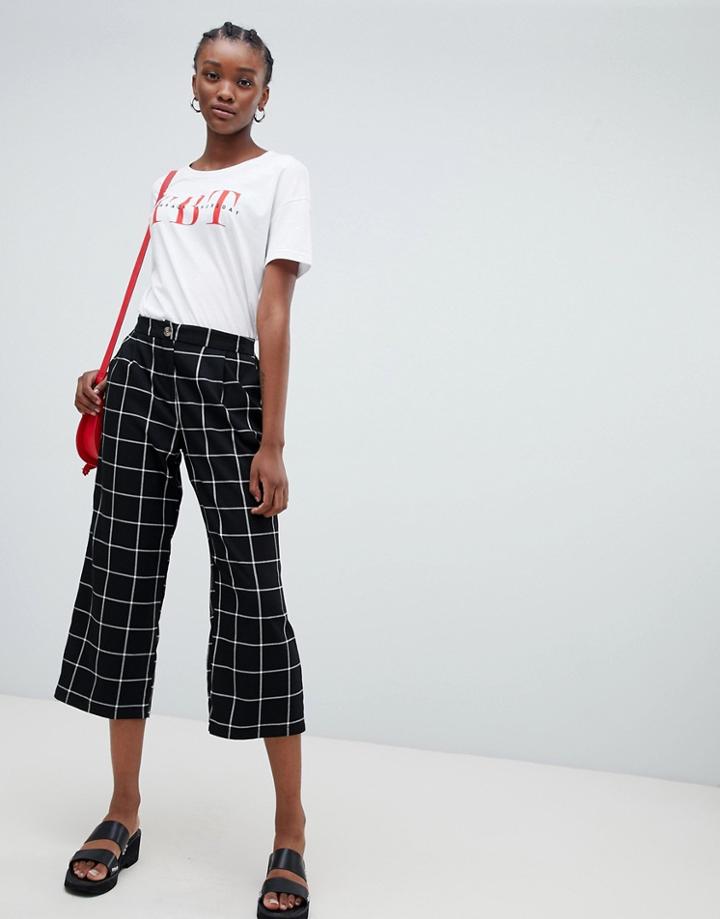 New Look Check Crop Leg Pants - Black