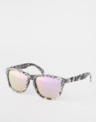 Asos Square Wrap Style Sunglasses In Marble Look With Revo Lens - Black