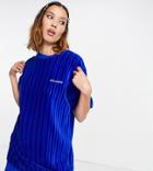 Collusion Football Kit Velvet Oversized T-shirt In Blue - Part Of A Set-blues