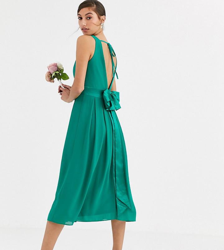 Tfnc Tall Bridesmaid Midi Dress With Bow Back In Emerald Green