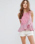 New Look Mixed Gingham Ruffle Top - Pink