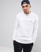 Asos Longline Long Sleeve T-shirt In White With Pocket - White