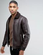 Barneys Faux Leather Bomber With Fleece Collar Jacket - Brown