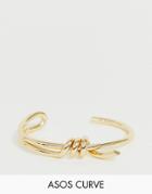 Asos Design Curve Cuff Bracelet With Statement Wire Wrap Design In Gold Tone - Gold