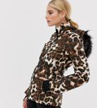 Asos 4505 Tall Ski Mix And Match Jacket With Belt And Padded Panel Detail In Leopard Print-multi