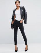 Asos Design Ridley High Waist Skinny Jeans In Washed Black - Black