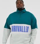 Asos Design Plus Oversized Sweatshirt With Color Block Logo And Half Zip-gray