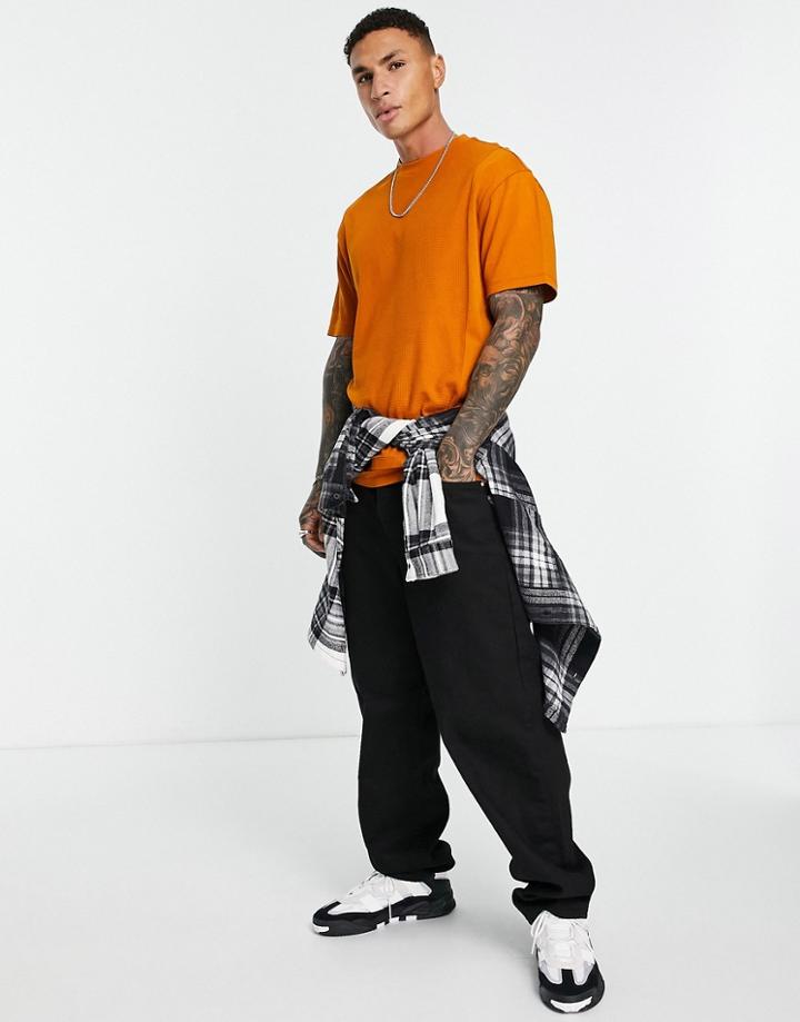 Asos Design Relaxed T-shirt With Waffle Cut-and-sew Panels In Orange