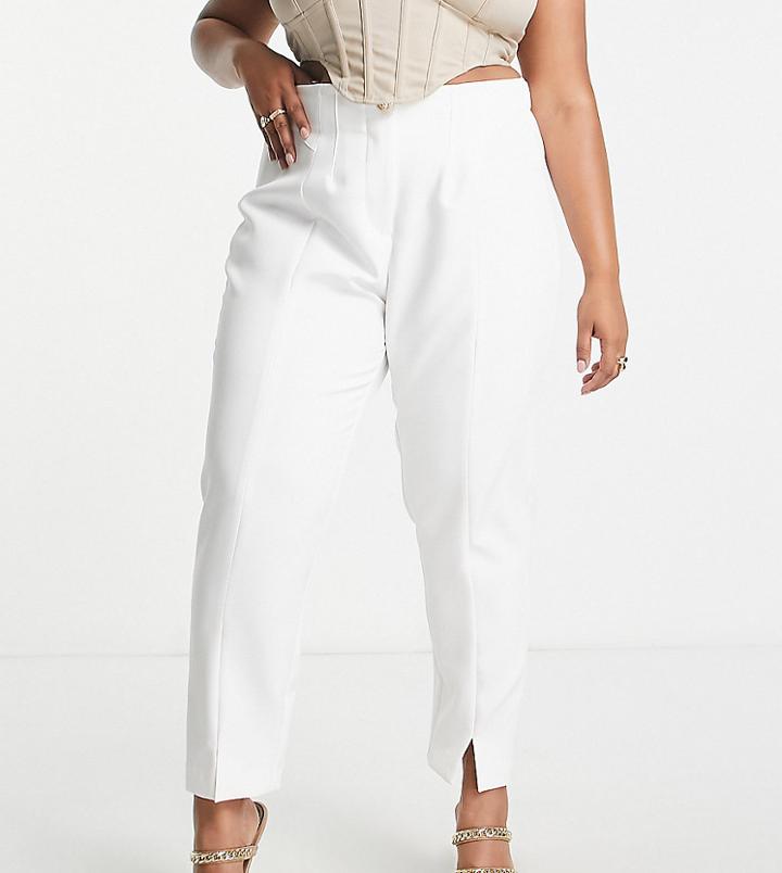 River Island Plus Split Front Cigarette Pants In White