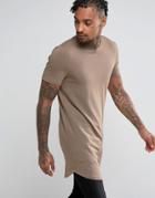 Asos Super Longline Muscle Fit T-shirt With Curved Hem - Brown