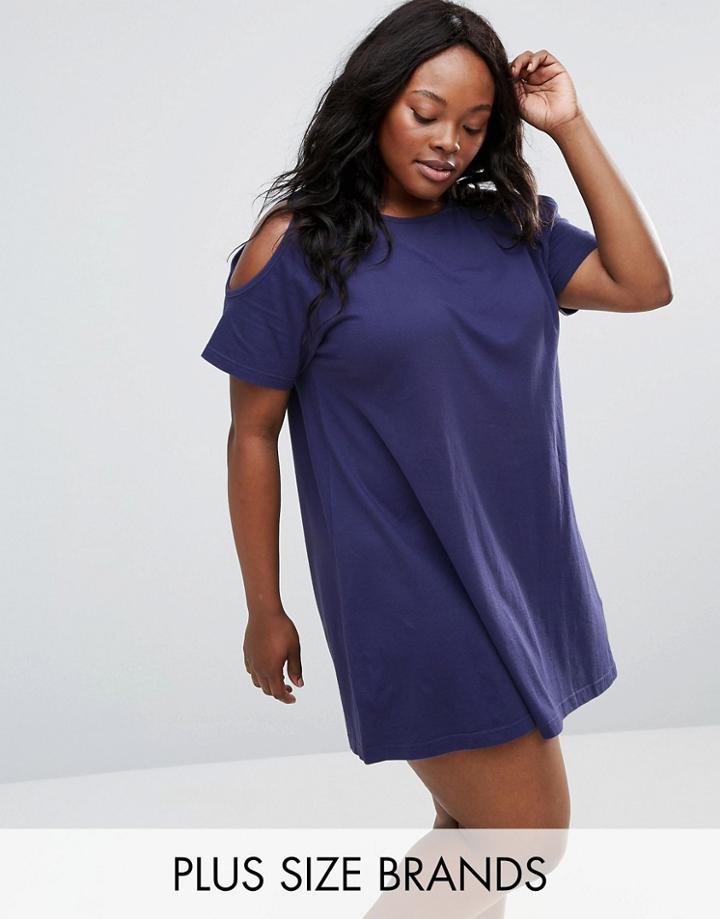 Nvme Plus Swing Dress With Cold Shoulder - Navy