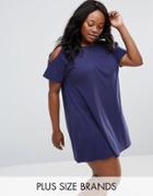 Nvme Plus Swing Dress With Cold Shoulder - Navy