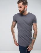 Asos Longline Muscle T-shirt In Heavy Waffle With Curved Hem In Charcoal - Gray