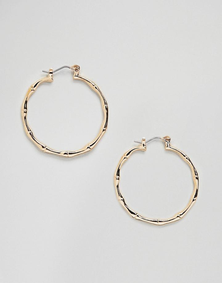 Asos Design Vintage Style Fine Bamboo Hoop Earrings - Gold