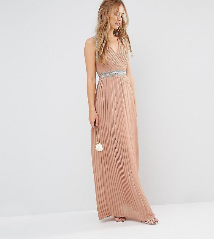 Tfnc Wedding Pleated Embellished Maxi Dress - Brown