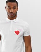 Asos Design Valentines Polo With Heart Chest Print - White