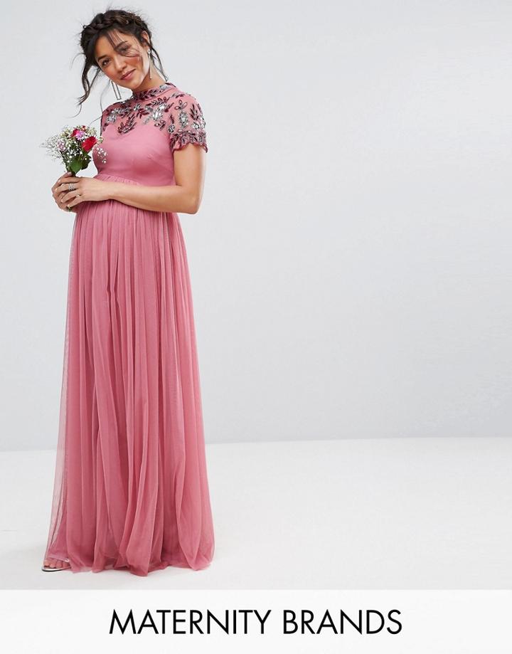 Maya Maternity Embellished Yoke Maxi Dress With Cap Sleeve - Purple
