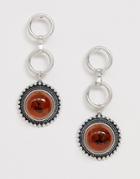 Sacred Hawk Burnished Silver Statement Drop Earrings With Amber Stone - Silver