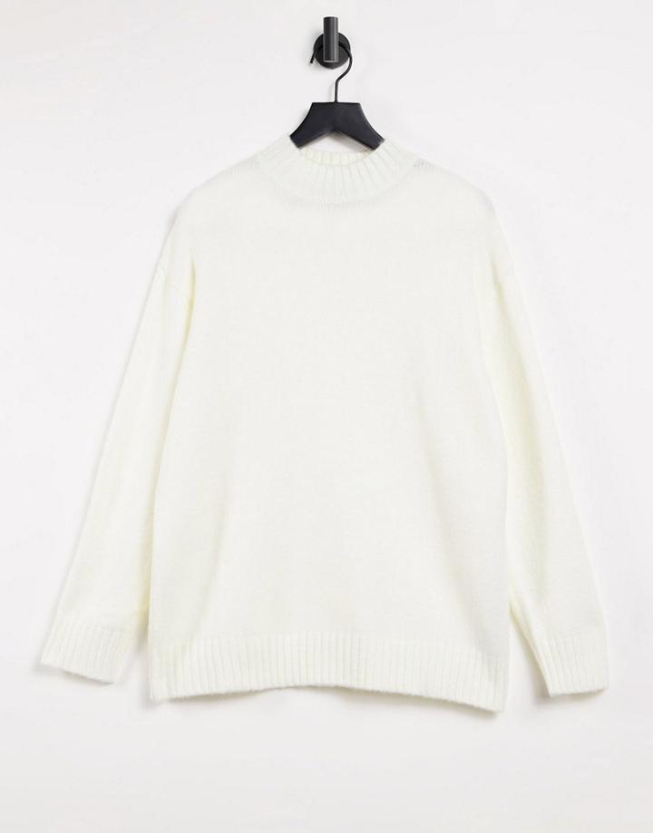 Bershka Oversized Sweater With Crew Neck In White