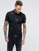 Asos Muscle Polo Shirt With Geo-tribal Tonal Print - Black