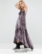 Religion Ruffle Maxi Cami Dress In Velvet - Gray