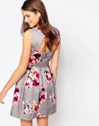 Closet Skater Dress Wtith Cut Out Back In Rose Print