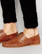 Asos Woven Loafers In Tan Leather - Tan
