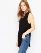 Asos The Sleeveless Longline Top With Side Split - Black