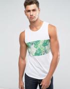 Solid Drop Armhole Tank With Printed Panel - White